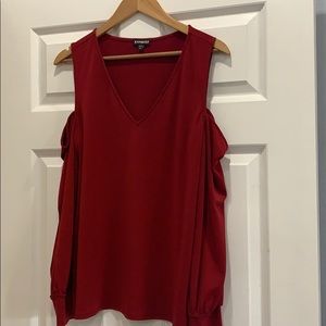 Express Red Cold-Shoulder V-Neck Blouse